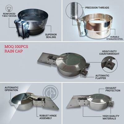 3 Inch 304 Stainless Steel Exhaust Rain Cap with Gravity Counterweight Flap for Truck Exhaust Stack
